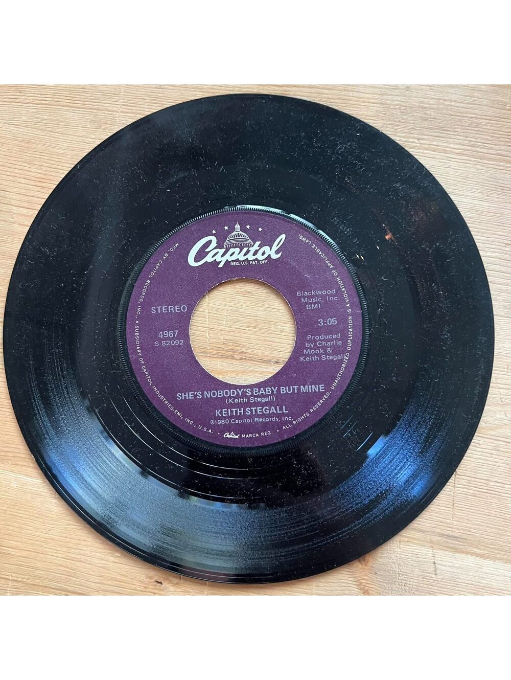 Keith Stegall-She's Nobody's Baby but Mine/Anything that Hurts You 45rpm VG+ R12